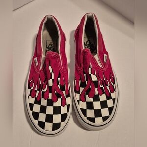 Vans men's size 4.5 red, paint drip white and black checkerboard front laundered